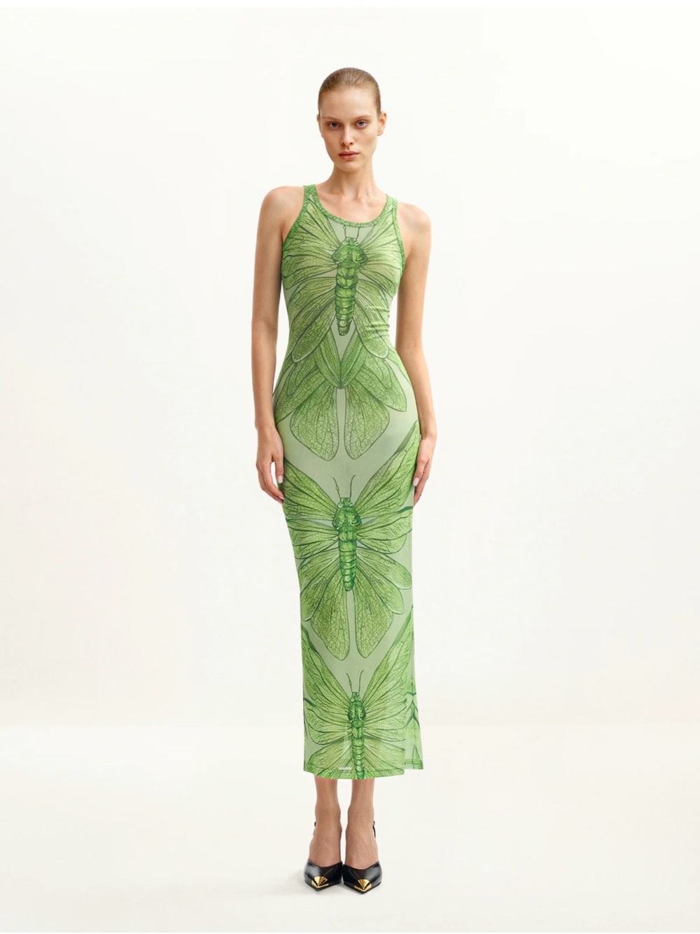JW PEI Light Green Dragonfly-Print Tank Maxi Dress